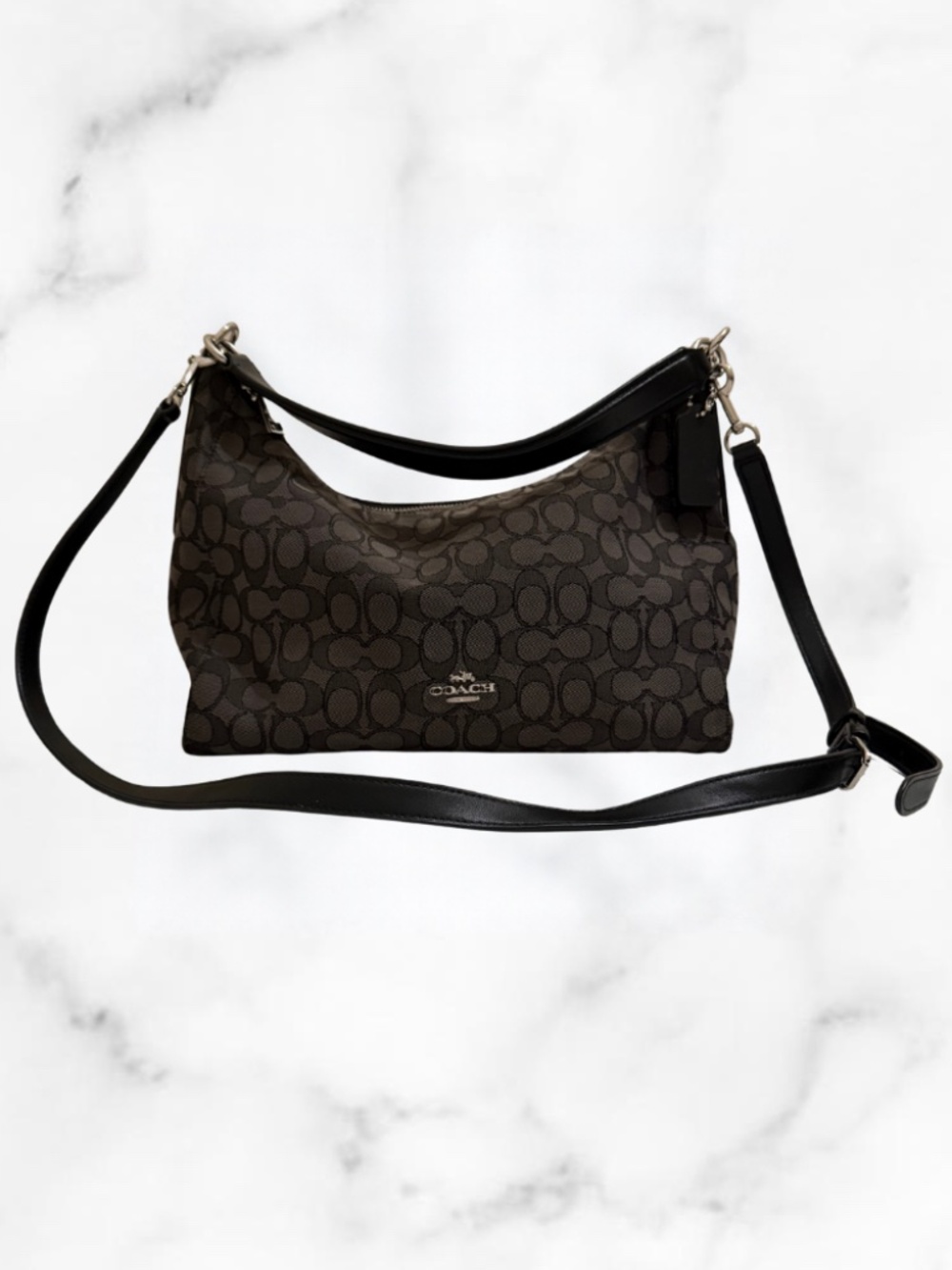 COACH EW Signature Celeste Convertible HOBO Bag - Black smoke/Black